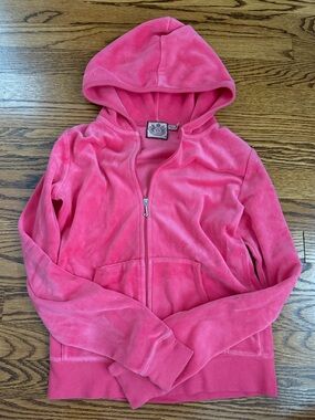 Vintage Y2K Juicy Couture Pink Velour Zip Up Hoodie J-Pull Medium Made in USA